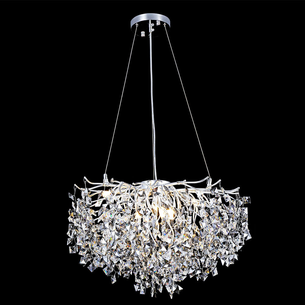 Modern Chrome Tree Branch Square Crystal Led Pendant Light