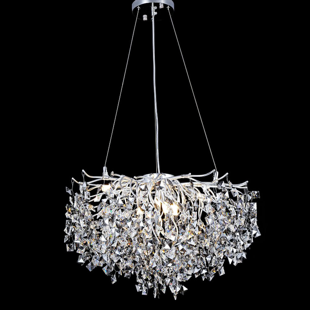 Modern Chrome Tree Branch Square Crystal Led Pendant Light