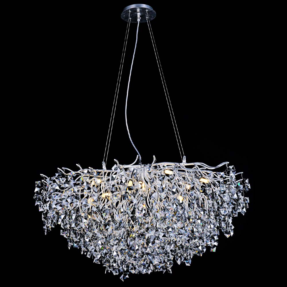 Modern Chrome Tree Branch Square Crystal Led Pendant Light
