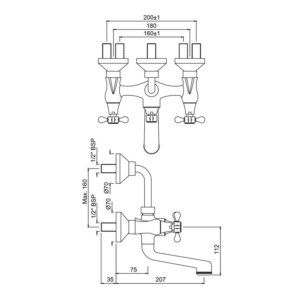 Wall Mixer with Provision For Overhead Shower - Chrome