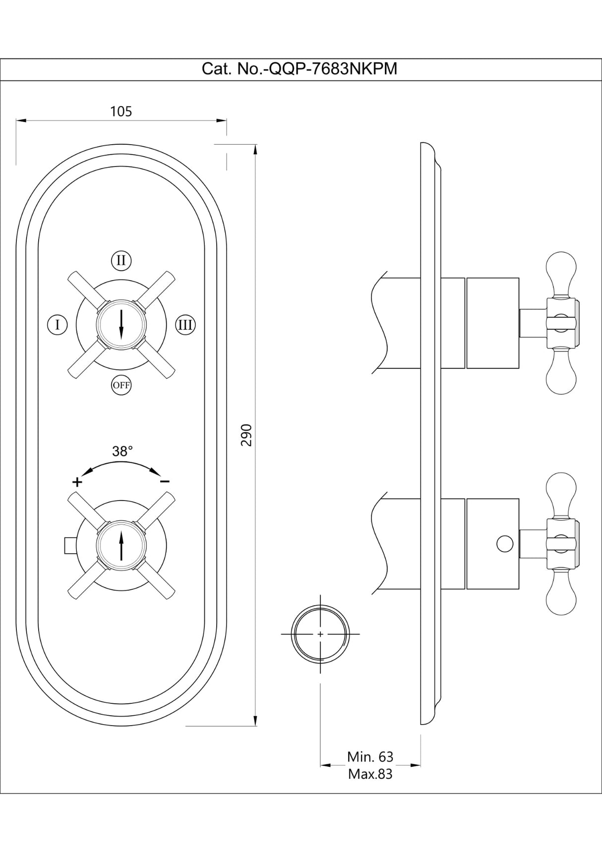 Aquamax Exposed Part Kit of Thermostatic Shower Mixer with 3-way diverter - Chrome