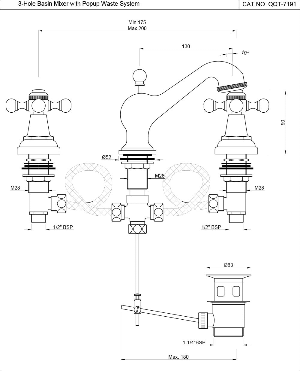 3-Hole Basin Mixer - Chrome