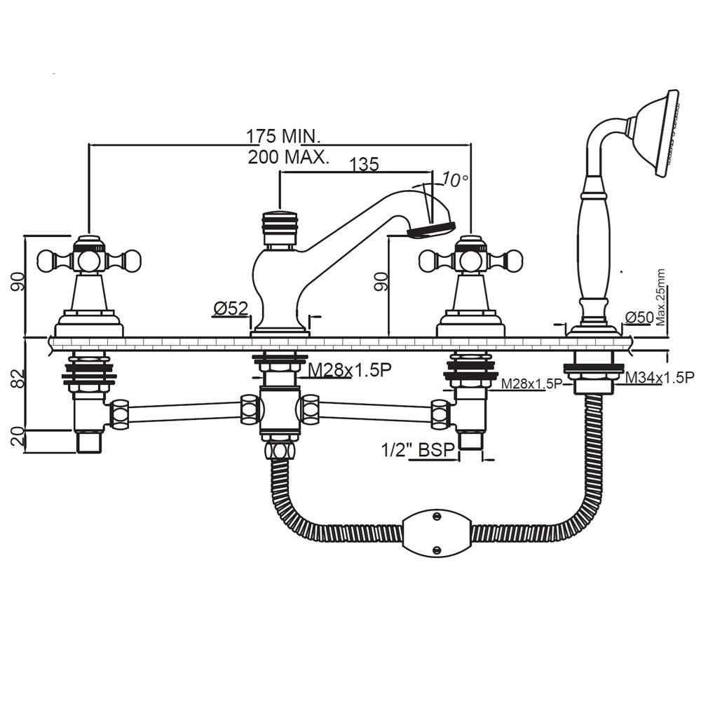 4-Hole Bath Tub Mixer - Chrome