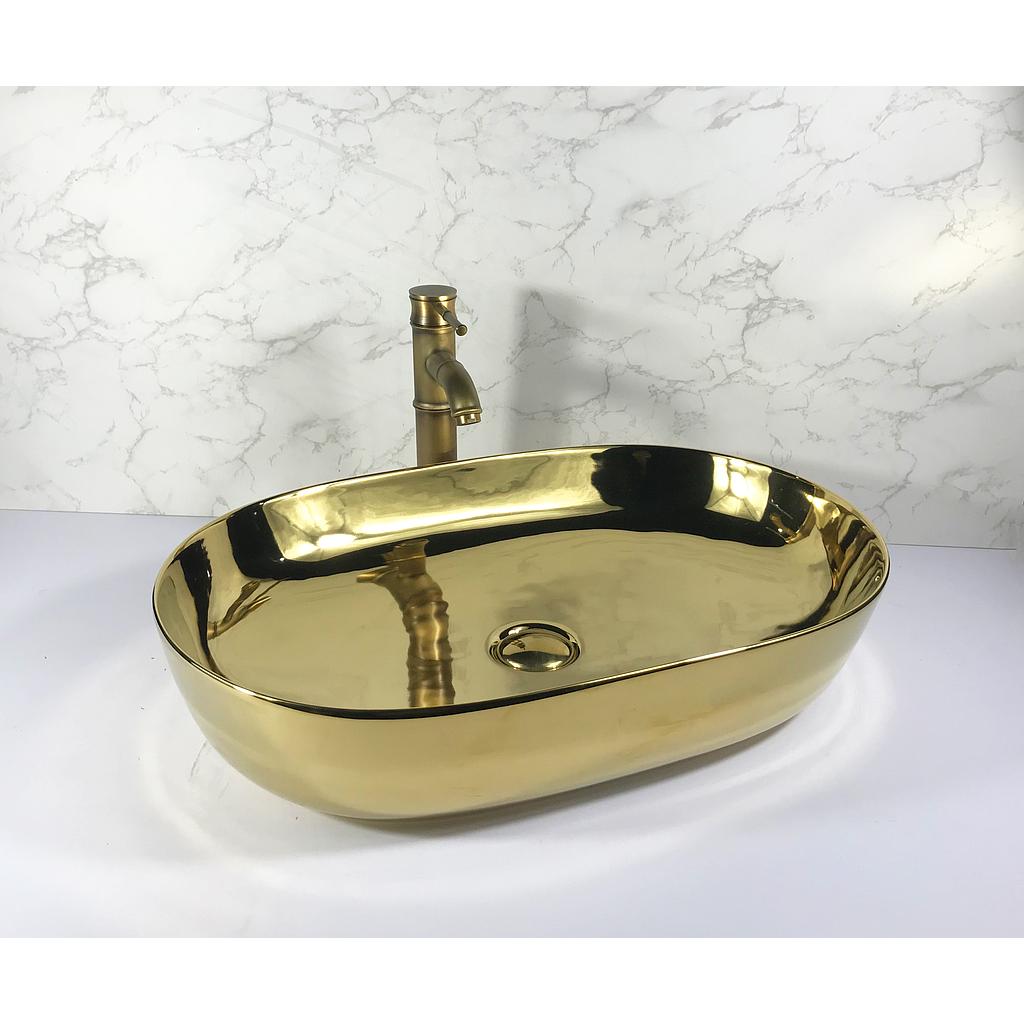 Oval Countertop Basin – Glossy Gold Finish