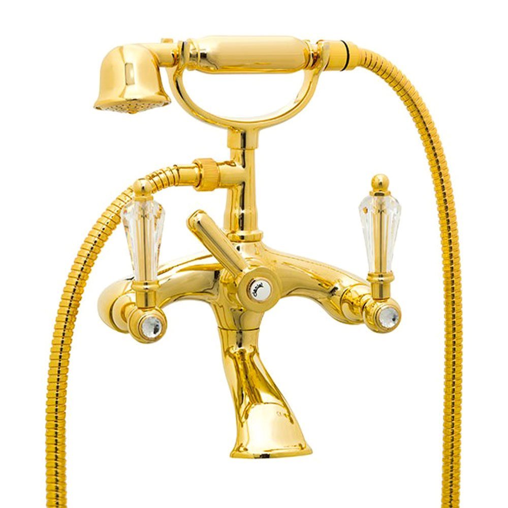 Retro Crystal Bathtub Mixer With Flex Antique Gold