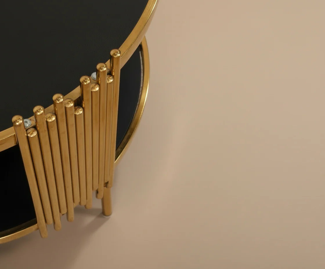 Luxury Coffee Table Set – 806# (Gold & Black Glass)