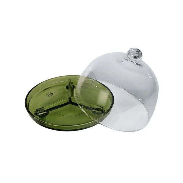 Alegre Glass 22x20 Cm Crystal Green Service Bowl With Lid