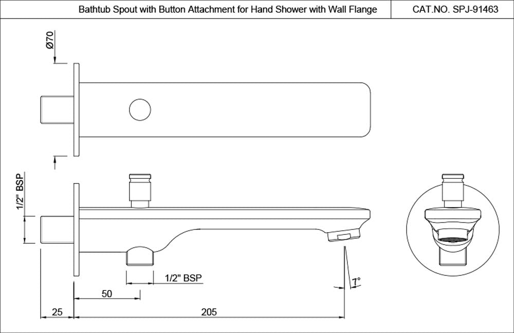 Bathtub Spout with Button Attachment - Blush Gold PVD
