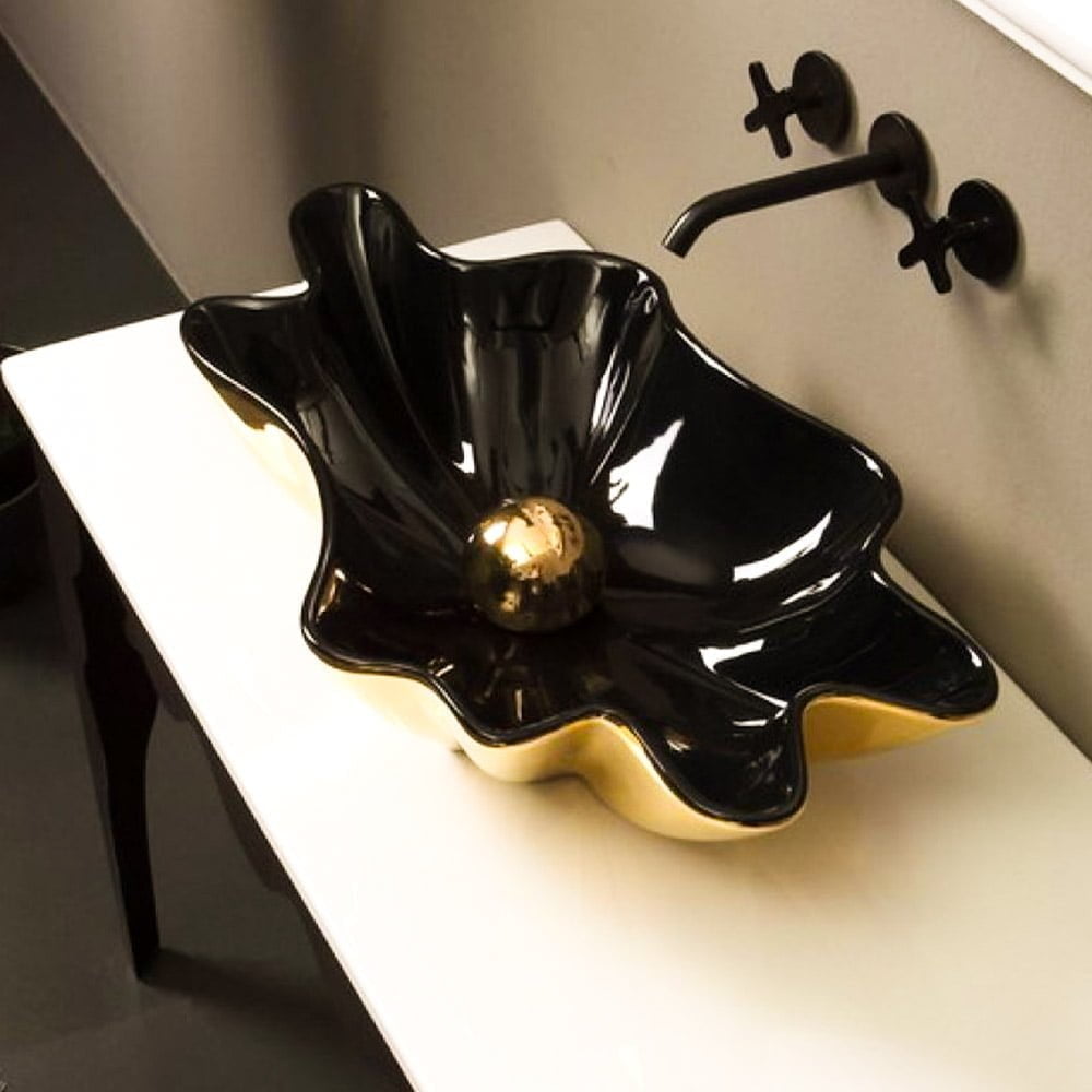 Shell Wash Basin - Black & Gold