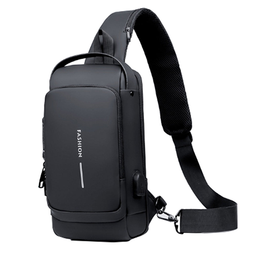 Single Shoulder Backpack With Usb And Combination Lock - Black