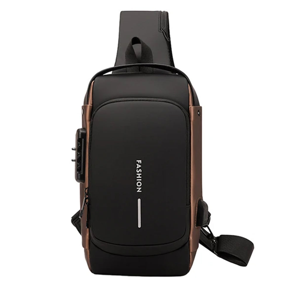 Single Shoulder Backpack With Usb And Combination Lock - Brown