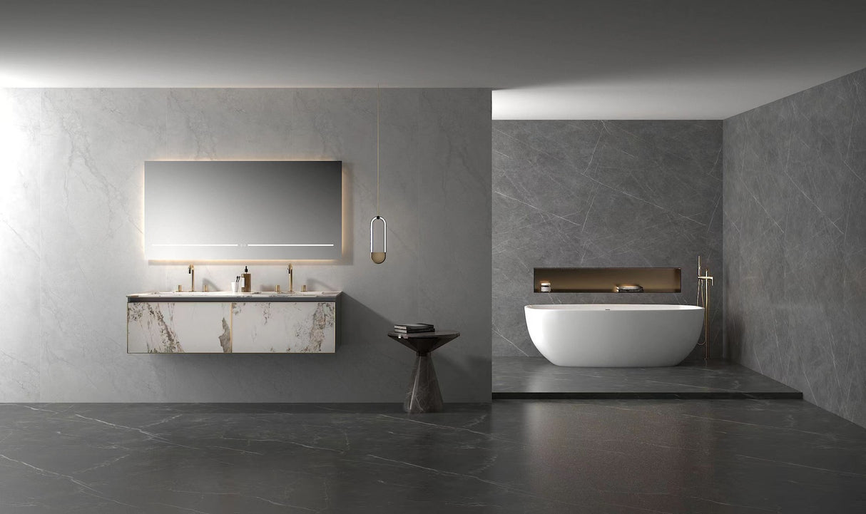 TC22-U150Y Double Sink Vanity with LED Touch Mirror – Marble Finish (1 Set, 3 Cartons)
