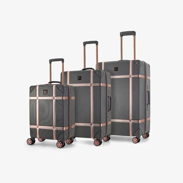 Rock Luggage Vintage Charcoal 3 Piece Trolley Set