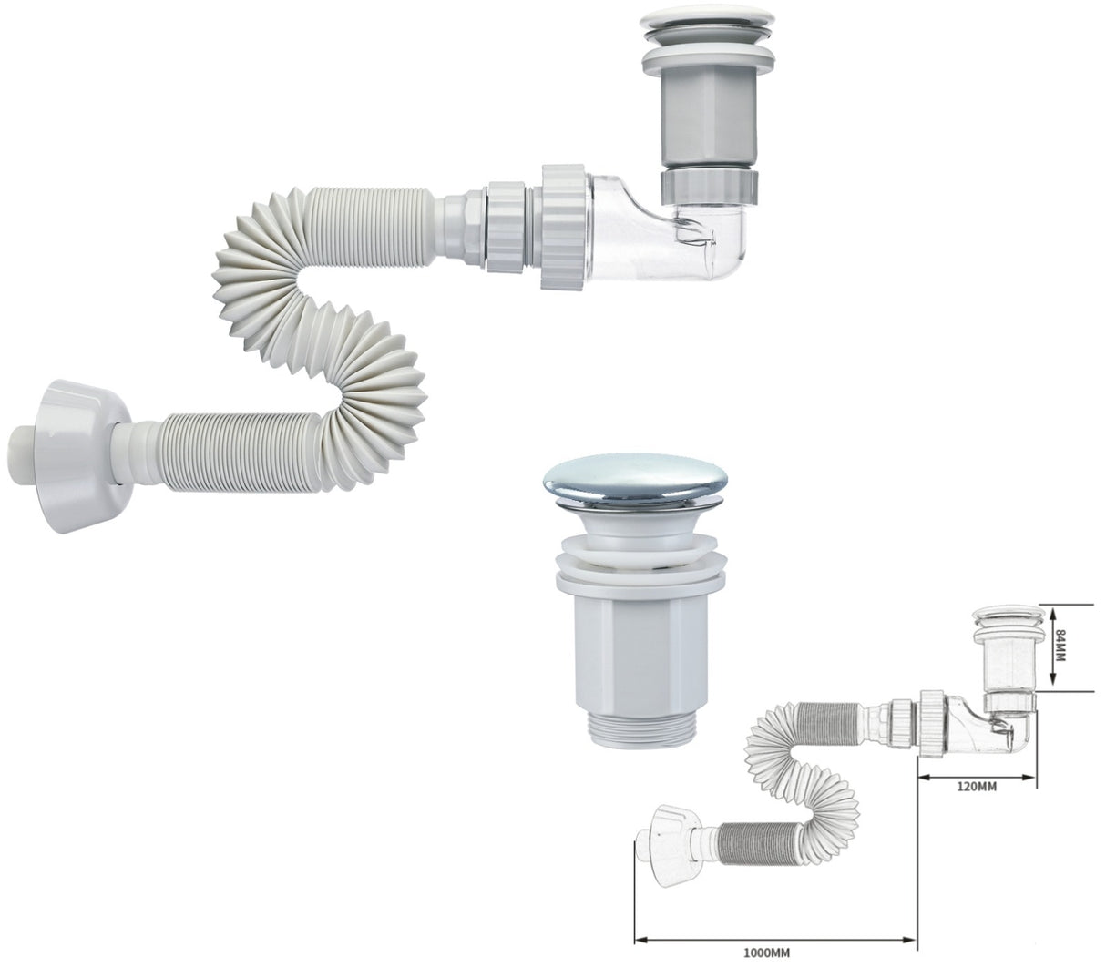 Ozone 3-in-1 Basin Trap – PGAM9090656601 | Flexible Waste Pipe + Pop-Up Waste Set