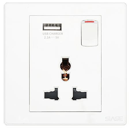 V035-W 250V 1Gang 13A Switched Universal Socket With 5V,2.1A USB