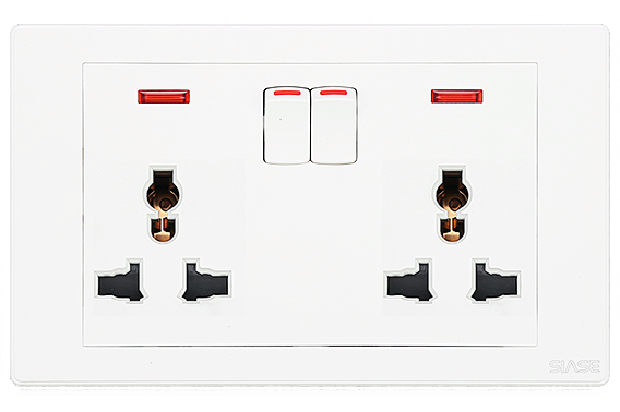 V045-W 250V 2Gang 13A Switched Universal Socket With Indicator