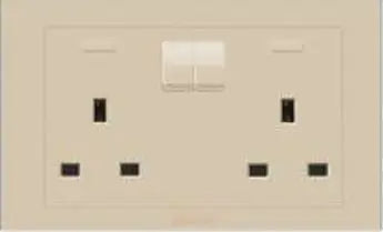 VG029-W 250V 2Gang13A Switched Socket (Gold) PC Panel & Stainless Steel Support