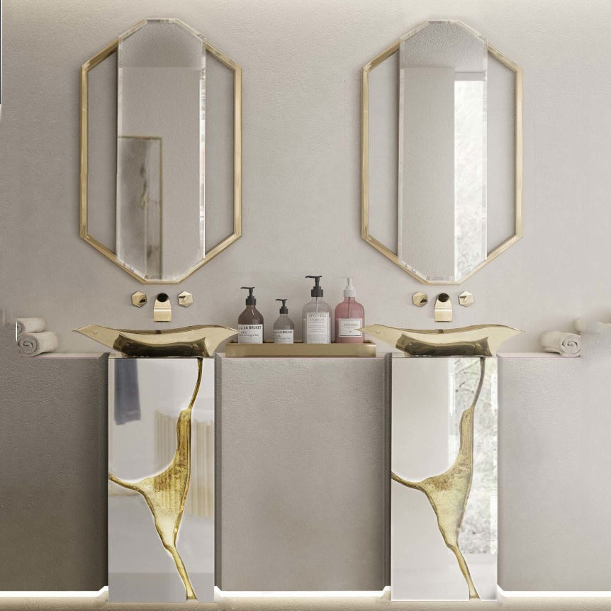 VM1087 Bathroom Mirror – 550×900mm | Gold Stainless Steel Frame (No Light)