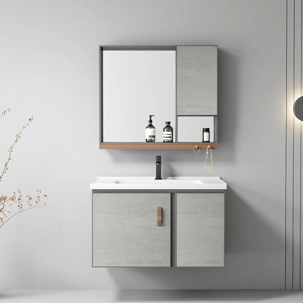 Wall Mount Vanity Bathroom Cabinet With Mirror - Grey BuyonBudget
