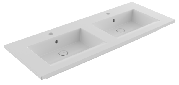 Double Vanity Basin – 1200×475mm | Matte White with Tap & Overflow Hole
