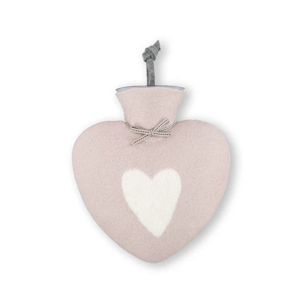 Dorothee Lehnen Hot Water Bottle 0.7L – Heart Motif, Dusty Rose Blended / White