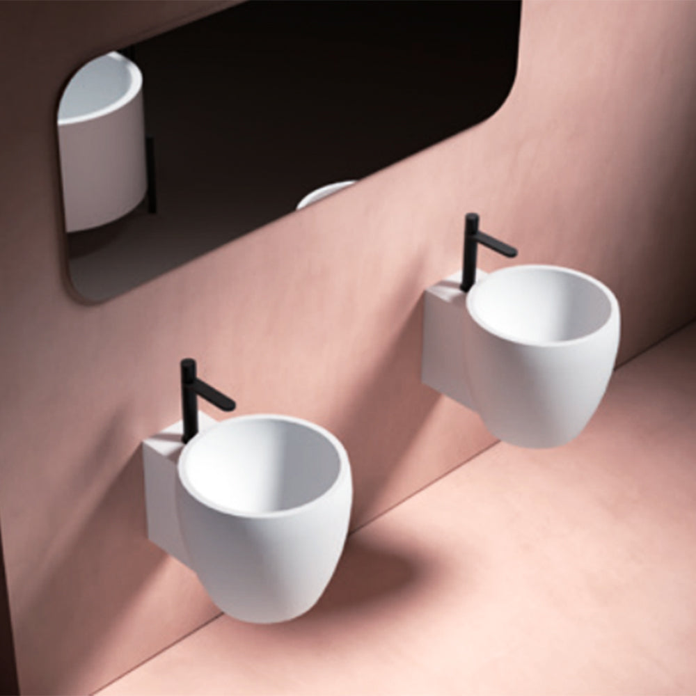 Wall Hung Round Wash Basin Solid Surface - White