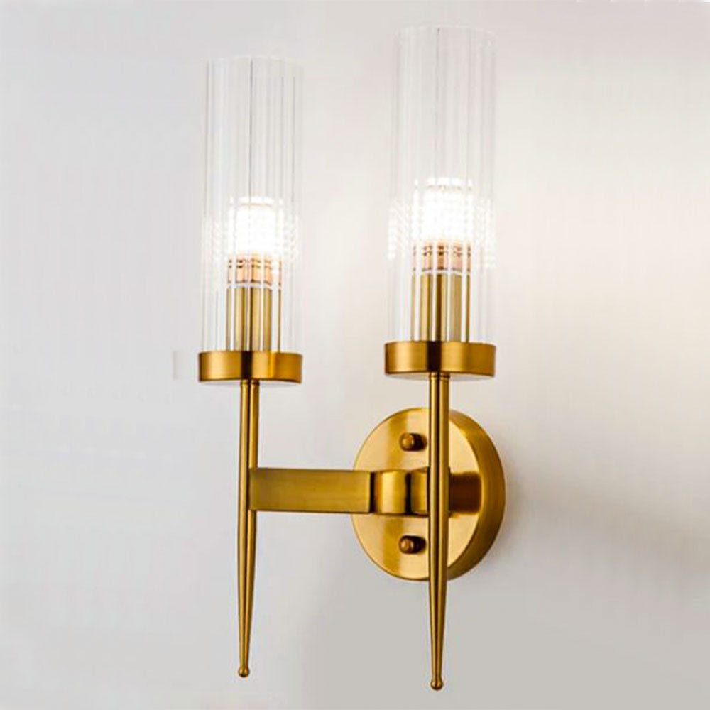 Luxury Post-modern Silver Brass Cylinder Glass Shade Double Led Wall Lamp
