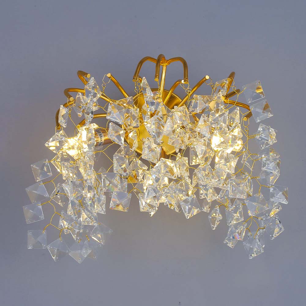 Luxury Indoor Gold Branch Leaf Crystal Led Wall Light