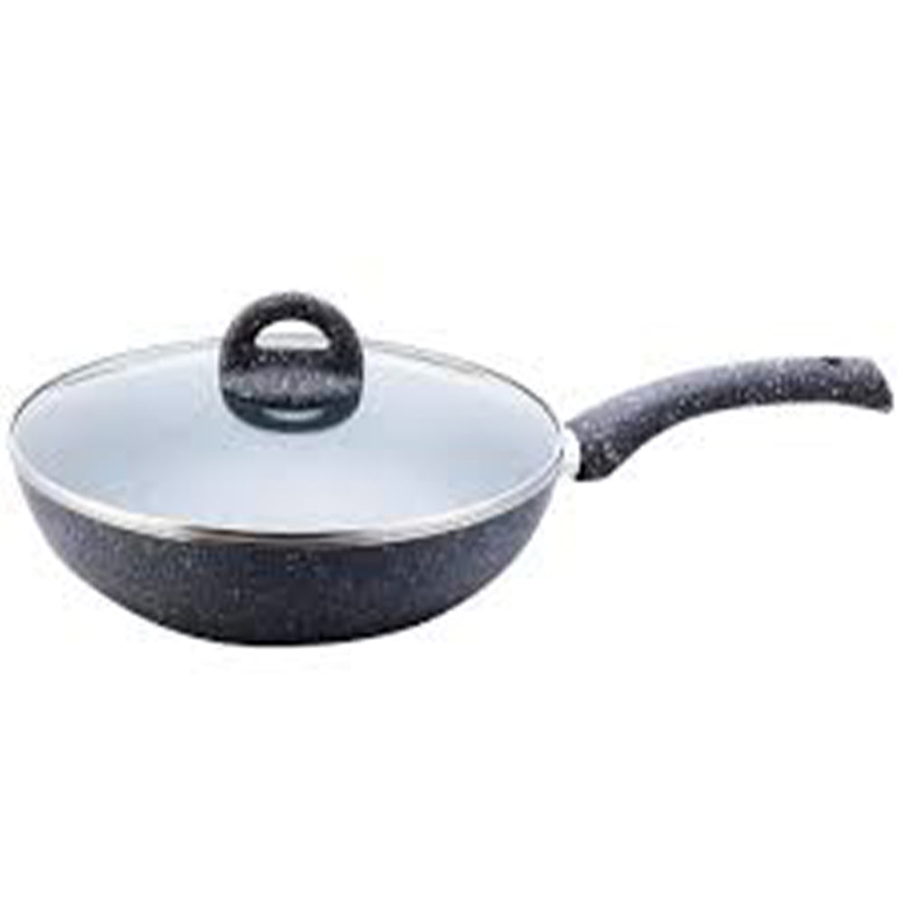 Wonderchef Granite Wok With Lid Grey