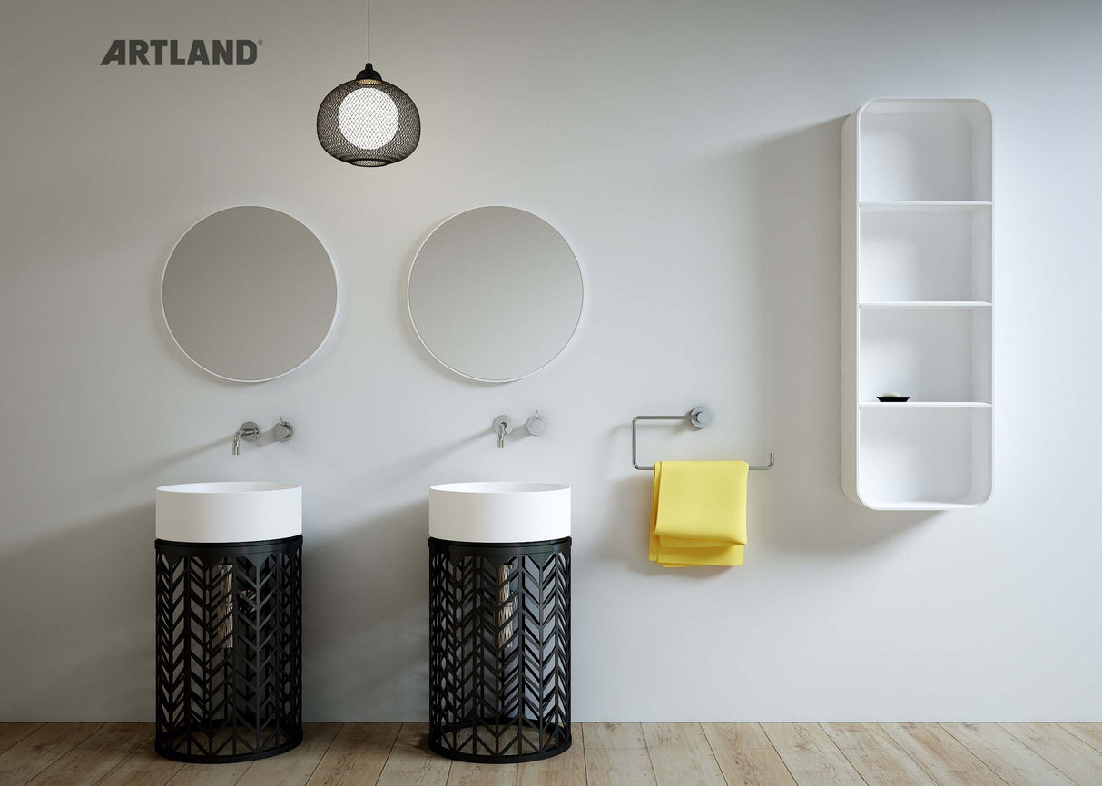 YL1320 - Pedestal Free Standing White Basin with Black Metal Stand