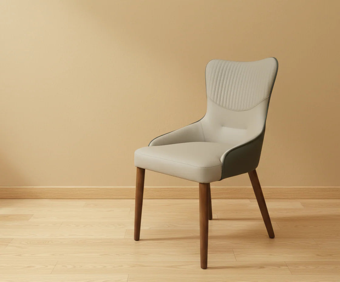 ZM 128 – Modern Upholstered Dining Chair (Beige & Grey)