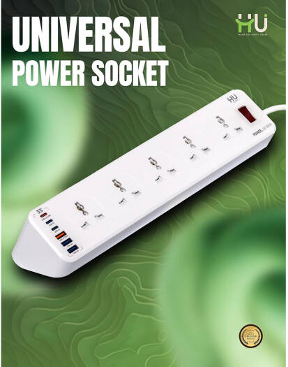 HU Universal Power Socket Tower Extension HAC-1008 – 10 Outlets with 33W USB & 2500W Power