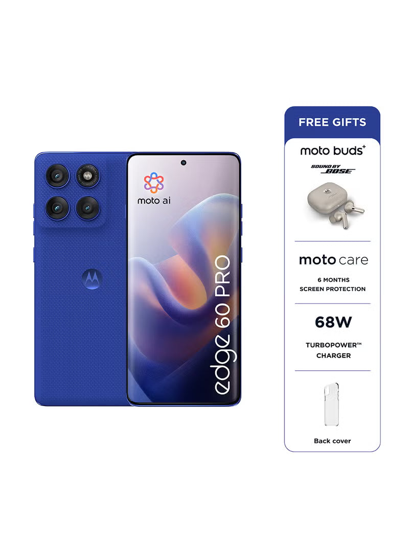 Edge 60 Pro 5G Dual SIM PANTONE Dazzling Blue 12GB+12GB RAM 512GB With free Moto Buds+, 68W Turbo Charger, and 6 months screen protection - Middle East Version