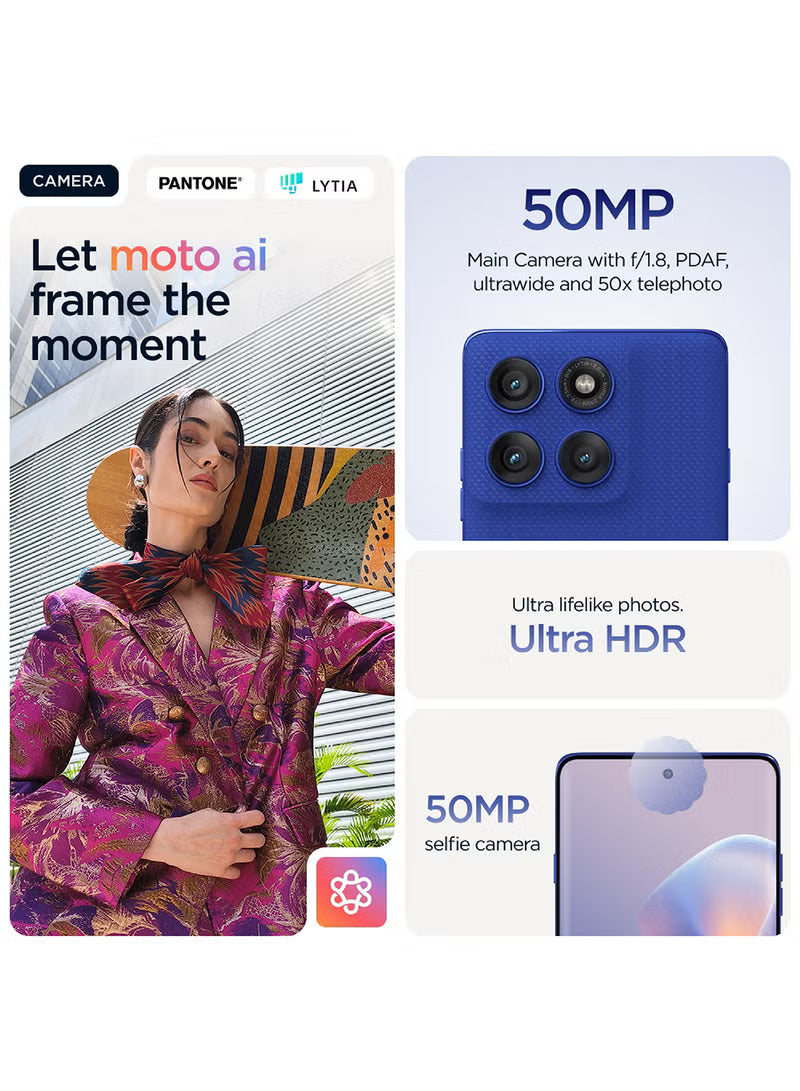 Edge 60 Pro 5G Dual SIM PANTONE Dazzling Blue 12GB+12GB RAM 512GB With free Moto Buds+, 68W Turbo Charger, and 6 months screen protection - Middle East Version