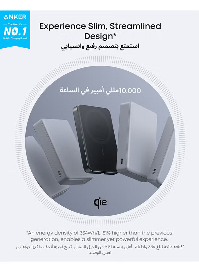 MagGo Power Bank, Ultra-Slim 10,000mAh Magnetic Portable Charger, Qi2 Certified 15W Ultra-Fast MagSafe-Compatible Battery Pack, PD 30W, Ergonomic Design, For iPhone 17/16/15/14 Series Only