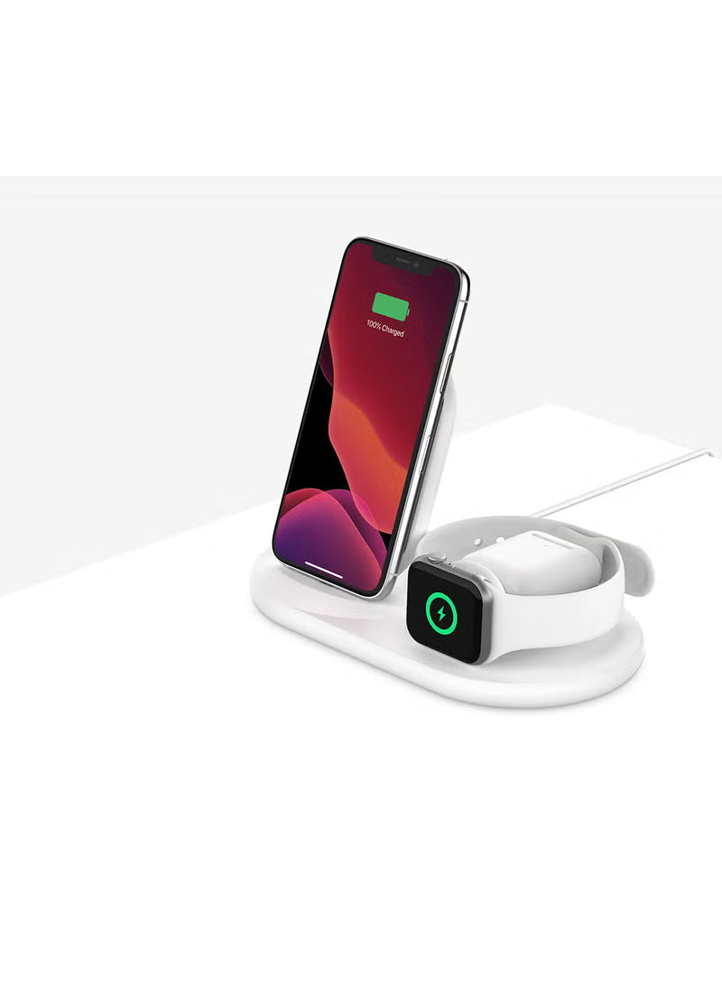 BoostCharge Pro 3-In-1 Wireless Charger - 7.5W Fast Qi Certified For iPhone 15/14/13/12/11 Series, Earlier Models, Apple Watch Series 5/4/3/2/1, Airpods Pro And QI Enabled Devices White