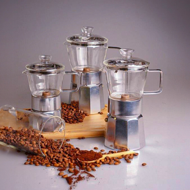 Bambum Silver Glass Moka Pot