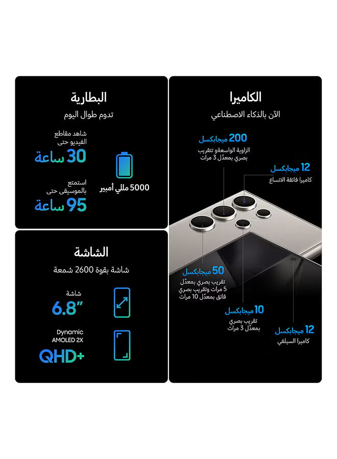 Galaxy S24 Ultra 5G Dual SIM Titanium Black 12GB RAM 512GB - Middle East Version