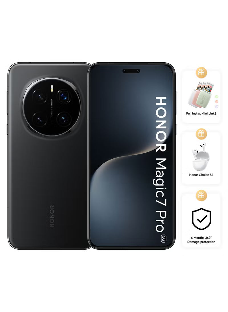 Magic 7 Pro Dual SIM 5G Black 12GB RAM 512GB With Instax Mini Photo Printer + S7 Earbuds + 6Month 360° Damage Protection - Middle East Version
