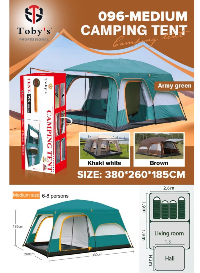 Toby’s New 6–8 Person Double Layer Outdoor Camping Tent – 380 × 260 × 185 cm Medium Green Tent