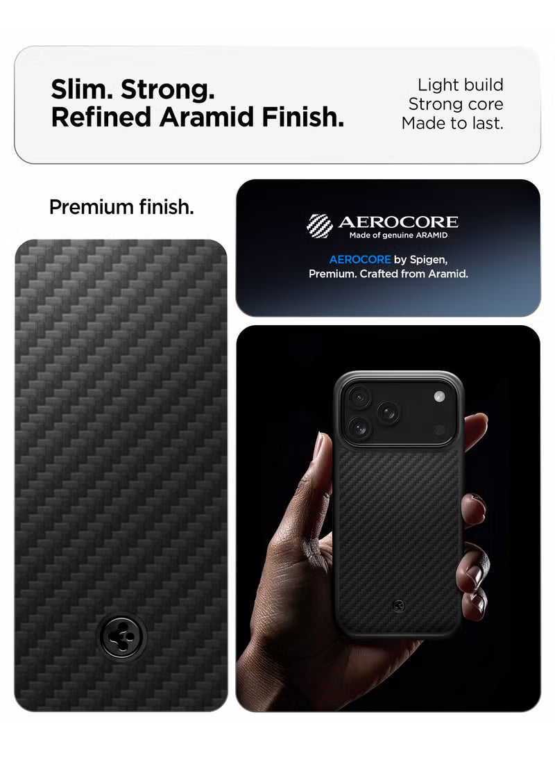 جراب Enzo Aramid T MagFit لهاتف iPhone 17 Pro MAX مع غطاء زر التحكم بالكاميرا، مصنوع من ألياف الأراميد، بتقنية MagSafe - أسود | أسود