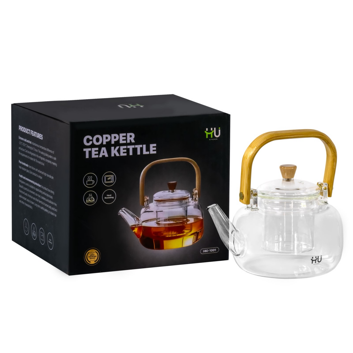 Copper Tea Kettle Heat Resistant HKI-1001 – Handmade High-Borosilicate Glass Tea Kettle