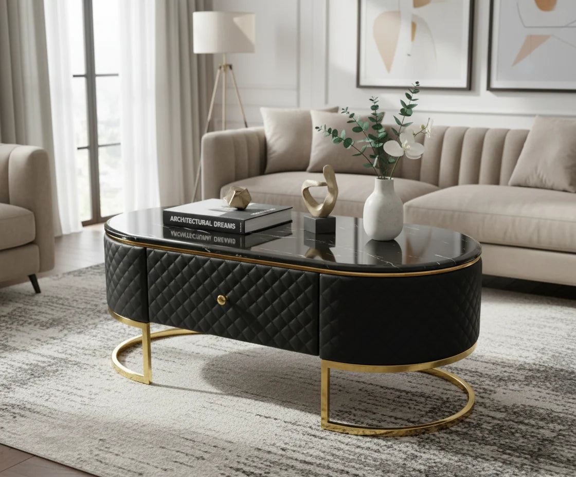 Coffee Table & TV Cabinet Set – B-68# (Luxury Black & Gold)