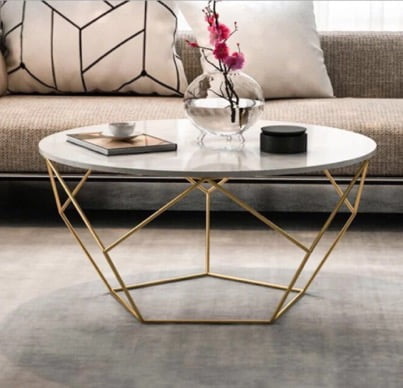 Metal Base W/scagliola Top Dia -(cy3201) Gold