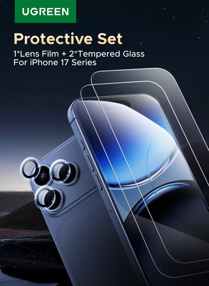 2P Screen Protector and 1P Camera Lens Protector Combo for iPhone 17 Pro Max Ultra HD Clear Scratch Resistant, Military-Grade Protection, Easy Installation, Anti-Fingerprint, Bubble Free Glass Film -
