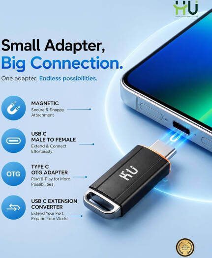 HU USB-C Male to Female Adapter HAC-1010 – Fast Transmission with Magnetic Protection