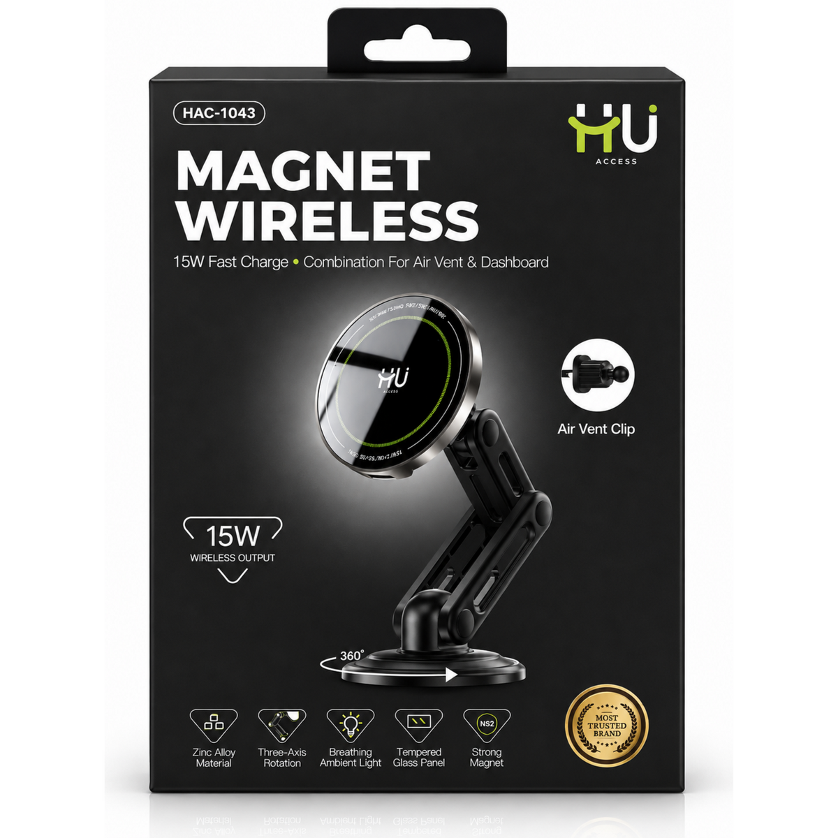Magnet Wireless Charger & Holder HAC-1043 – 15W Fast Charging with Three-Axis Rotation