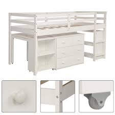 Low Study Twin Loft Bed With Cabinet Desk