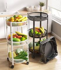 Foldable Storage 3 Tier Metal Rack For Kitchen, Bathroom