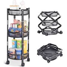 Foldable Storage 3 Tier Metal Rack For Kitchen, Bathroom